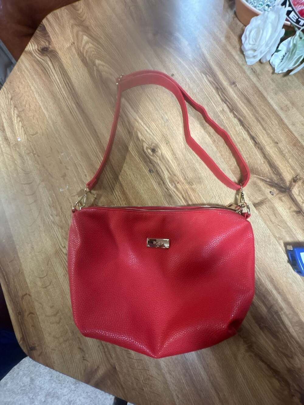 BCBG Paris Red Pebbled Leather Crossbody Bag